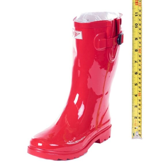 Women's Rainboots, Mid Calf Rubber Rain Boots, RB-1602, Red - Picture 1 of 3